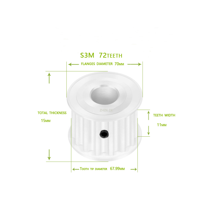 Aluminum timing pulley -S3M-72teeth 10mm belt width-ZHENDE