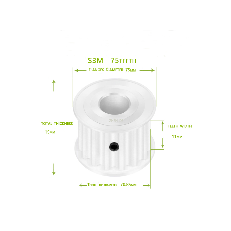 Aluminum timing pulley -S3M-75teeth 10mm belt width -ZHENDE