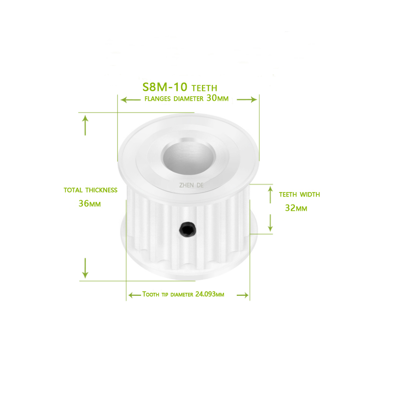 Aluminum timing pulley-S8M-10teeth 30mm belt width-ZHENDE
