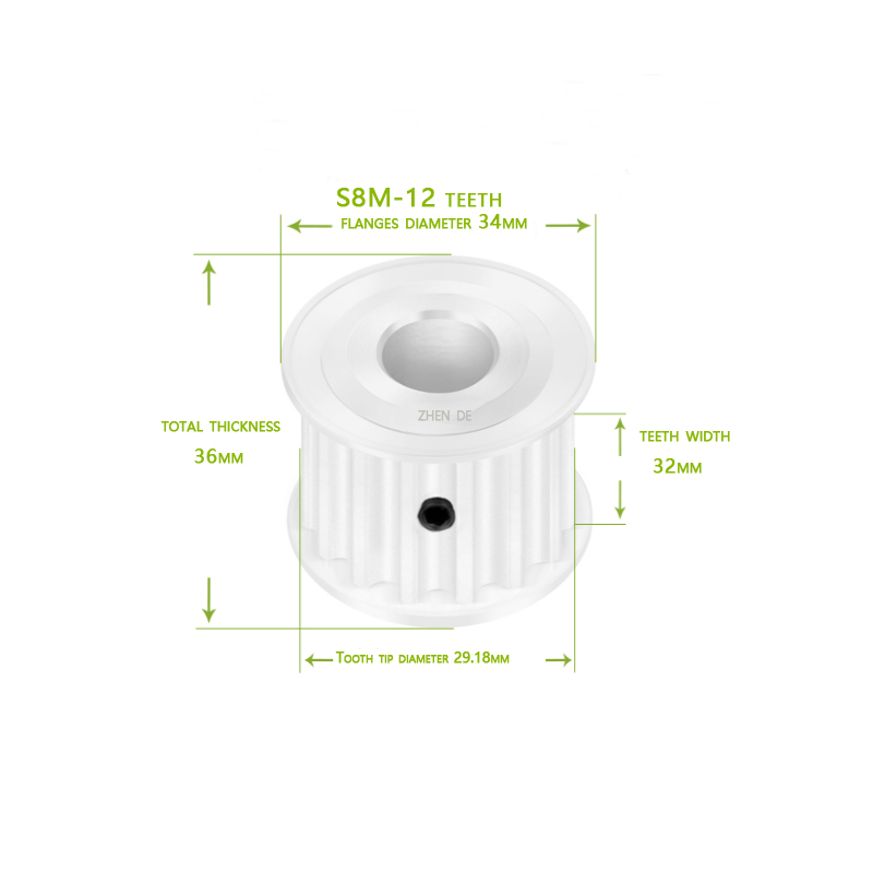S8M-12 teeth 30mm belt width aluminum timing pulley-ZHENDE