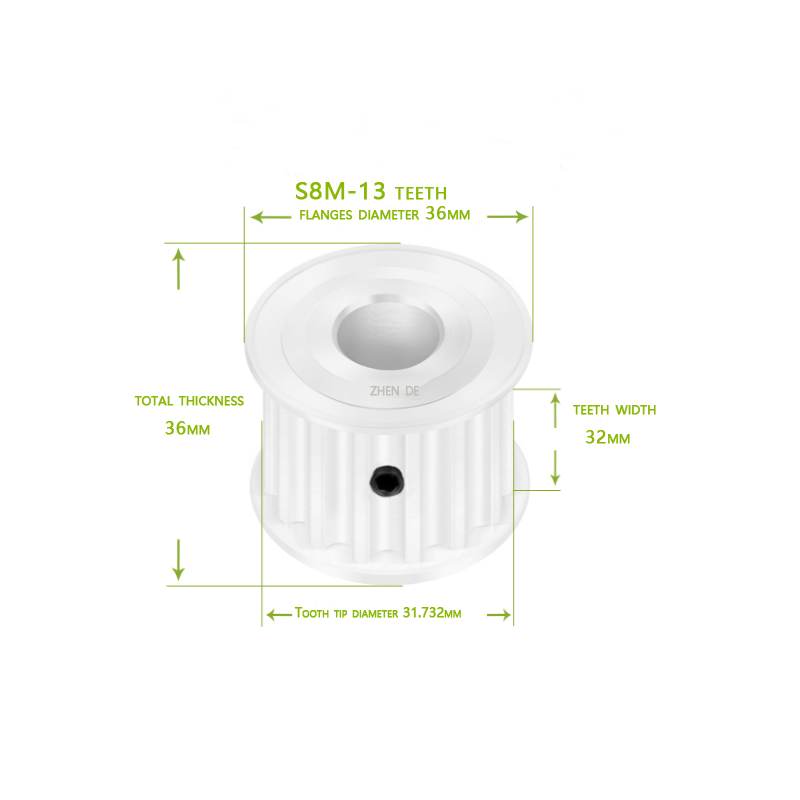 Aluminum timing pulley-S8M-13teeth 30mm belt width -ZHENDE