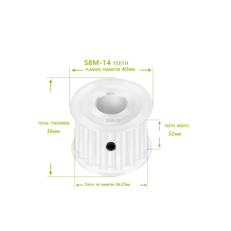 S8M-14teeth 30mm belt width A type Bore 8 /10/ 12/ 14/ 15 aluminum timing pulley-ZHENDE