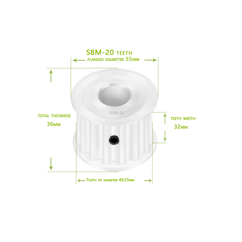 S8M-20teeth 30mm belt width A type Bore 8/10/12/14/15/16/17/18/19/20/24/25 aluminum timing pulley-ZHENDE