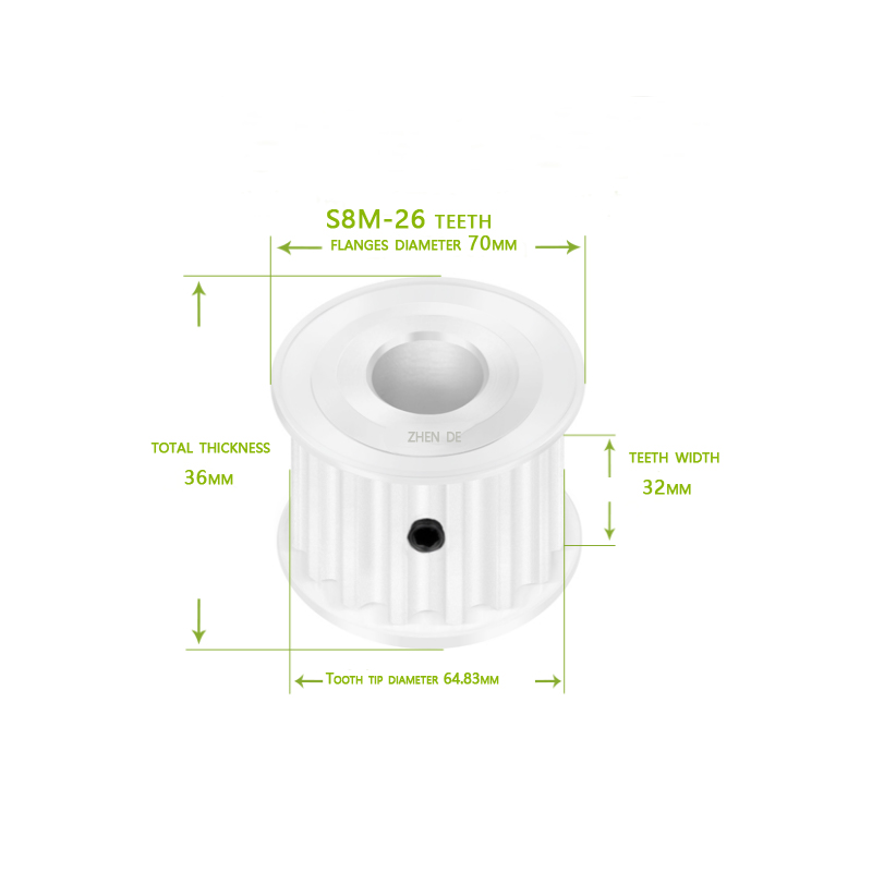 Aluminum timing pulley-S8M-26 teeth 30mm belt width-ZHENDE