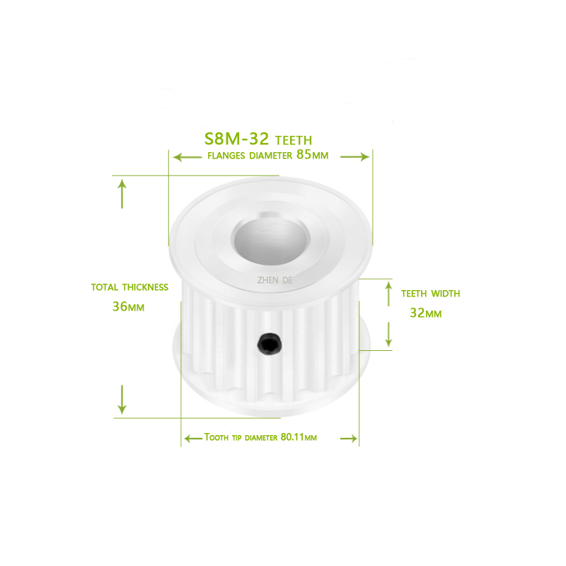 S8M-32teeth 30mm belt width A type Bore 8/10/12/14/15/16/17/18/19/20/24/25/28  aluminum timing pulley-ZHENDE