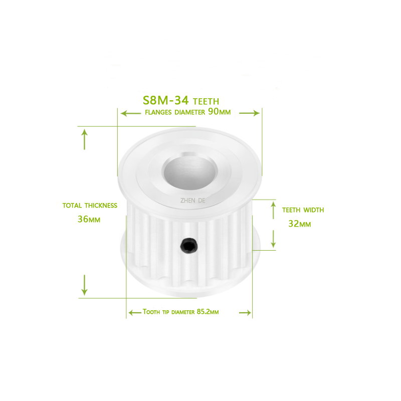 Aluminum timing pulley-S8M-34 teeth 30mm belt width-ZHENDE