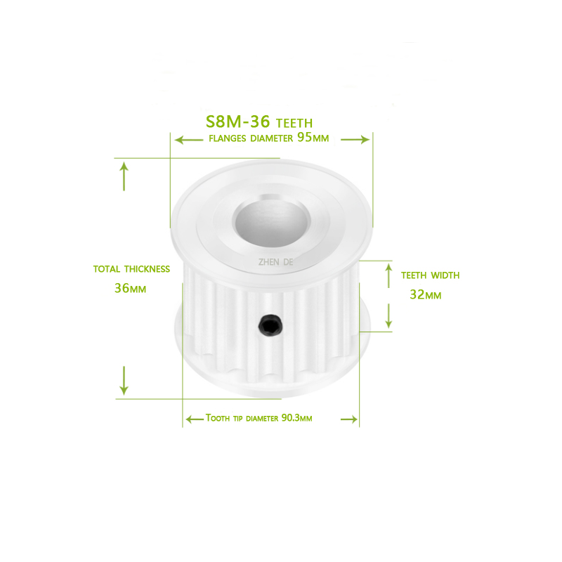 S8M-36teeth 30mm belt width A type Bore 14 /15 /17 /19 /20 /22/24/25/28  aluminum timing pulley-ZHENDE