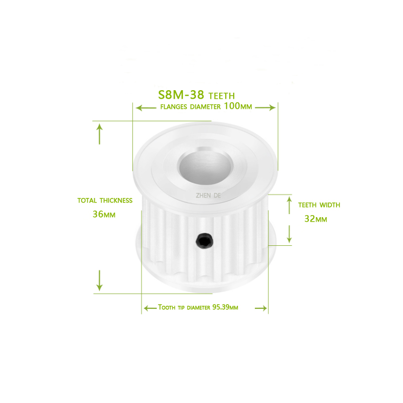 Aluminum timing pulley-S8M-38 teeth 30mm belt width -ZHENDE