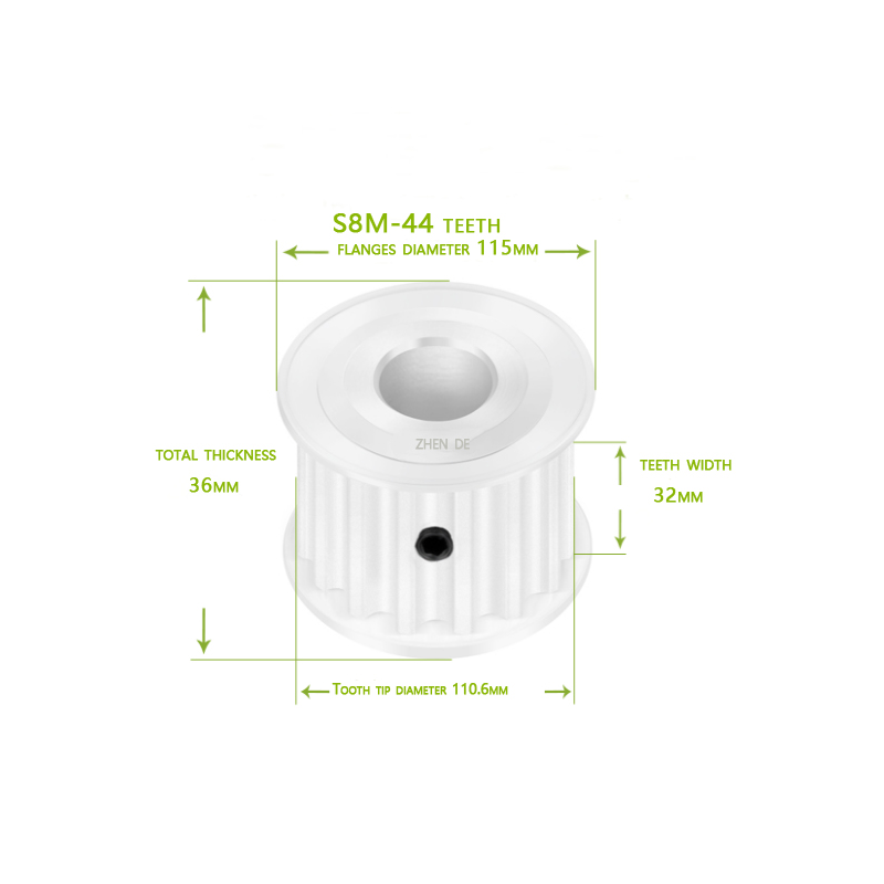 S8M-44teeth 30mm belt width A type Bore12/14/15/16/17/18/19/20/24/25/28/30/32/38  aluminum timing pulley-ZHENDE