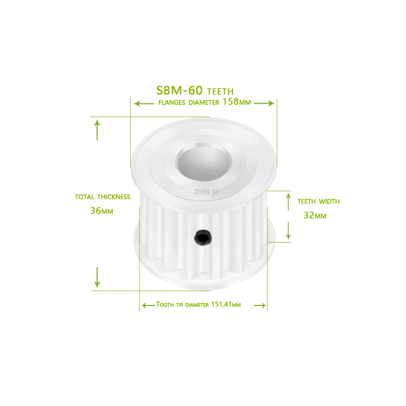 Aluminum timing pulley-S8M-60 teeth 30mm belt width -ZHENDE