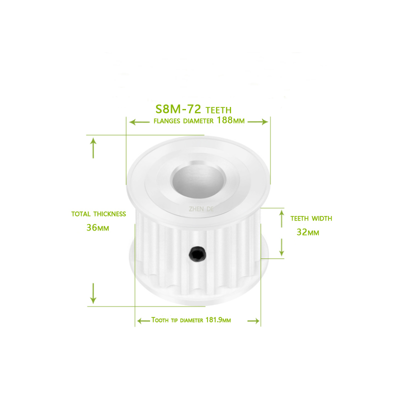 S8M-72teeth 30mm belt width A type Bore 8/10/12/14/15/16/17/18/19/20/22/24/25/28/30/32/38 aluminum timing pulley-ZHENDE