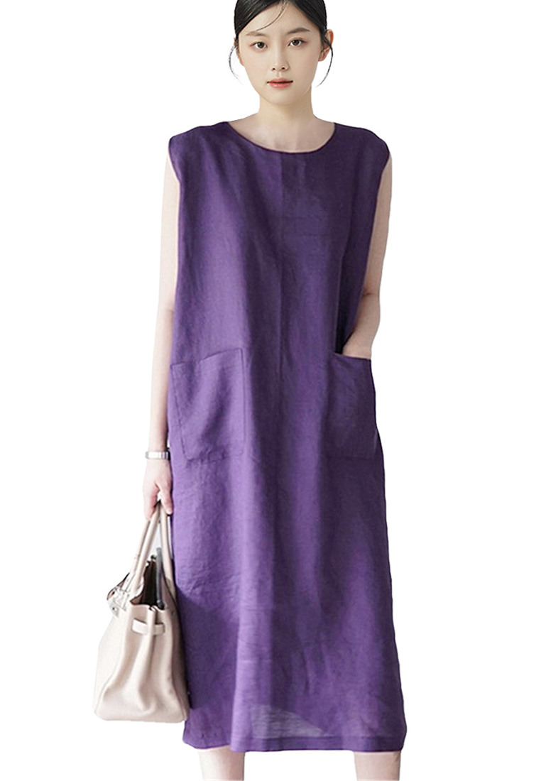 2023Casual Loose Vintage Sleeveless Linen Dress CA061310