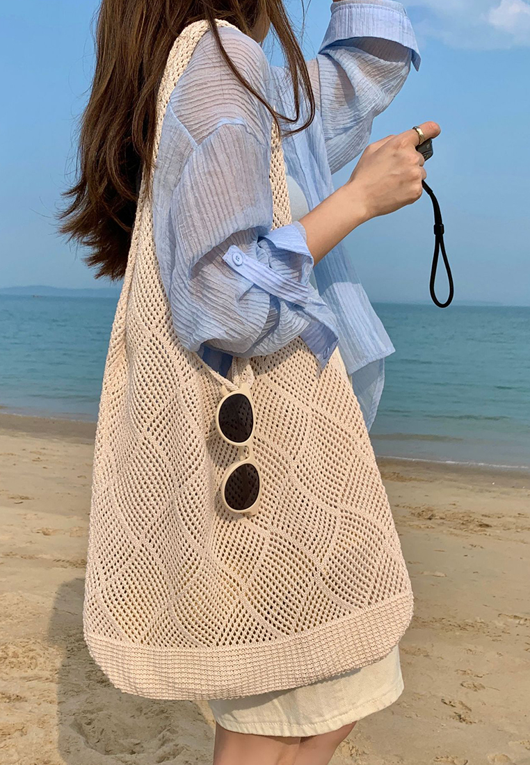 2023 New Hollow Knitted Bag Woolen Tote Bag  Single Shoulder Bag CA080710BE