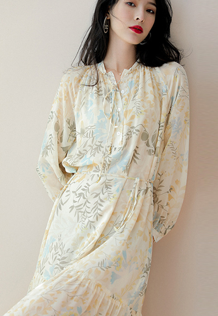 2023 Summer New French Style Floral Silk-blend Dress CA072410