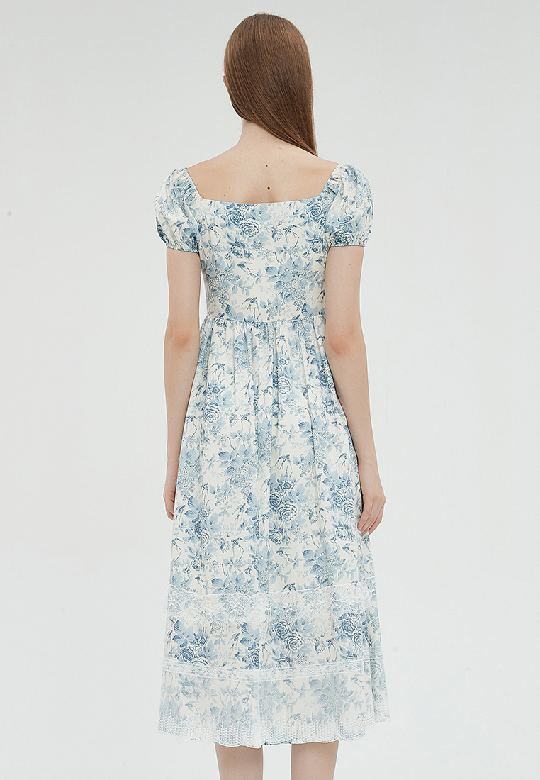 2023 Designer new summer Square Neckline Lace Trim Vintage Elegant Dress B23070512MT