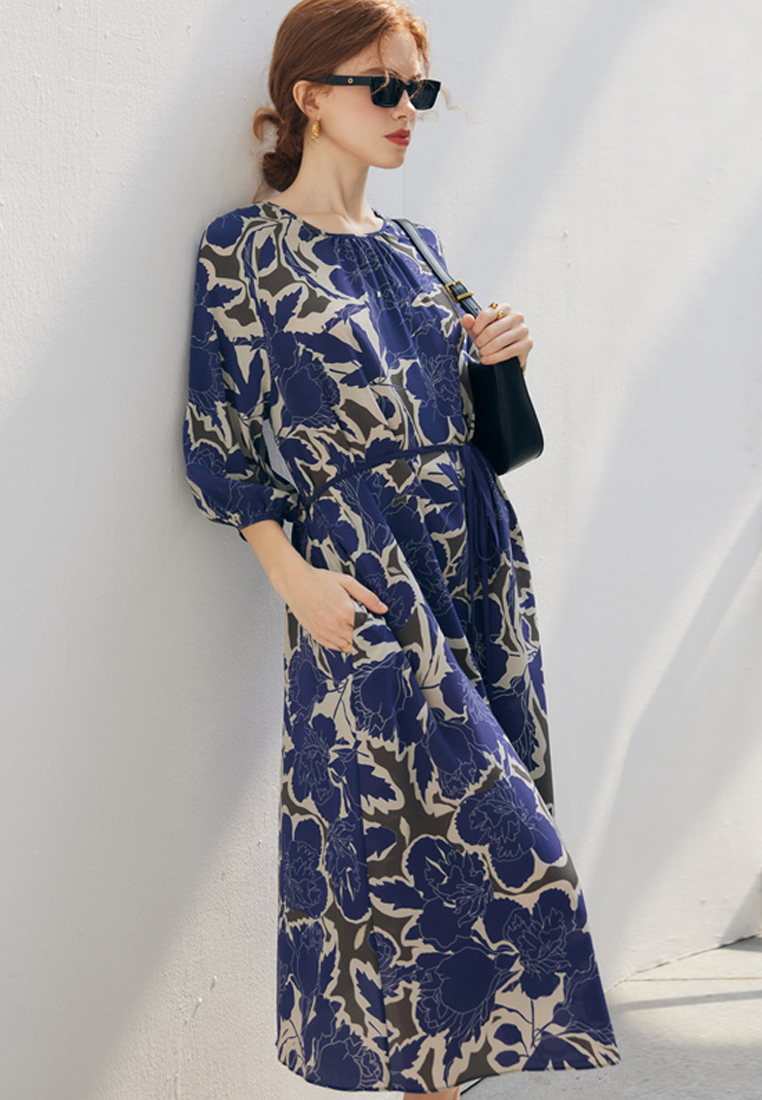 2023 Summer New Loose Long Sleeve Silk Printed Dress CA072414