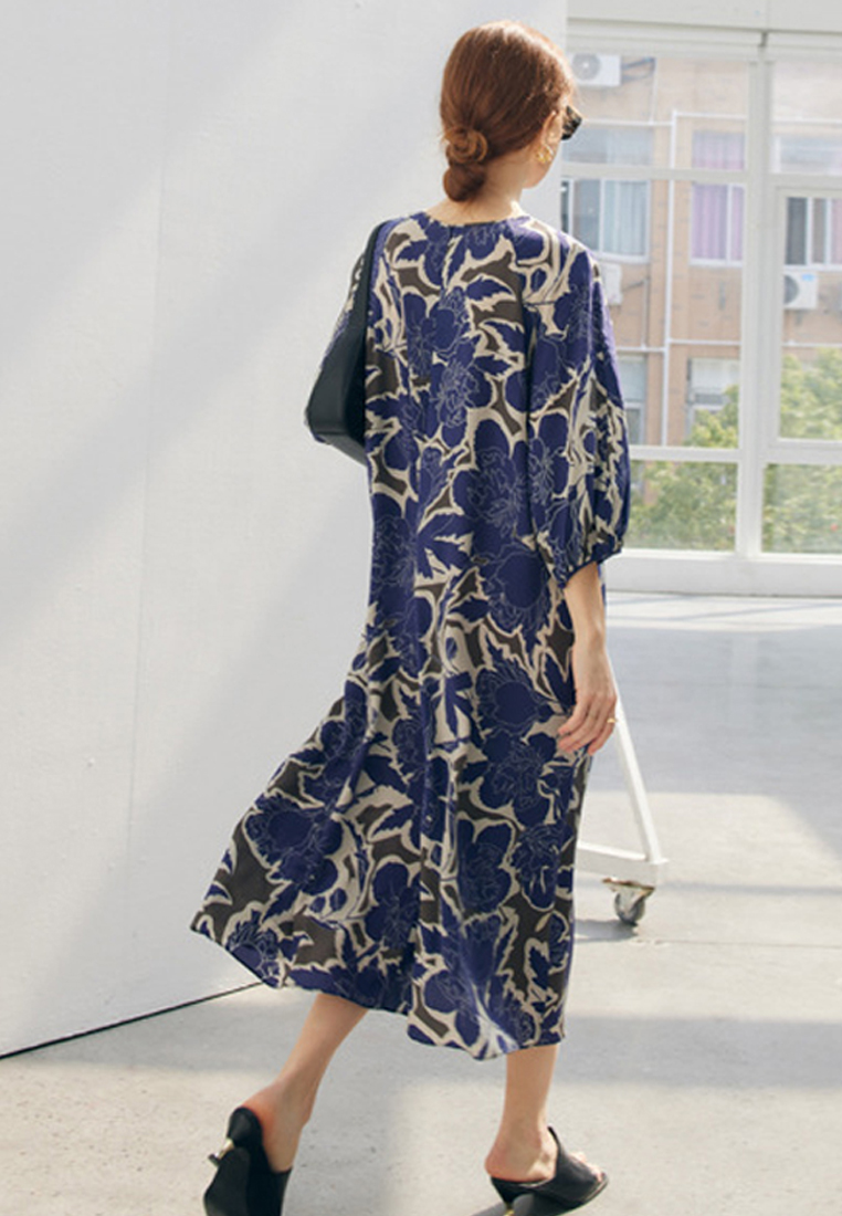 2023 Summer New Loose Long Sleeve Silk Printed Dress CA072414