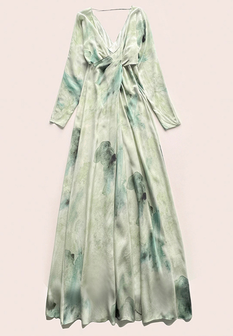 2023 Summer New V-Neck Elegant Silk Dress CA072415