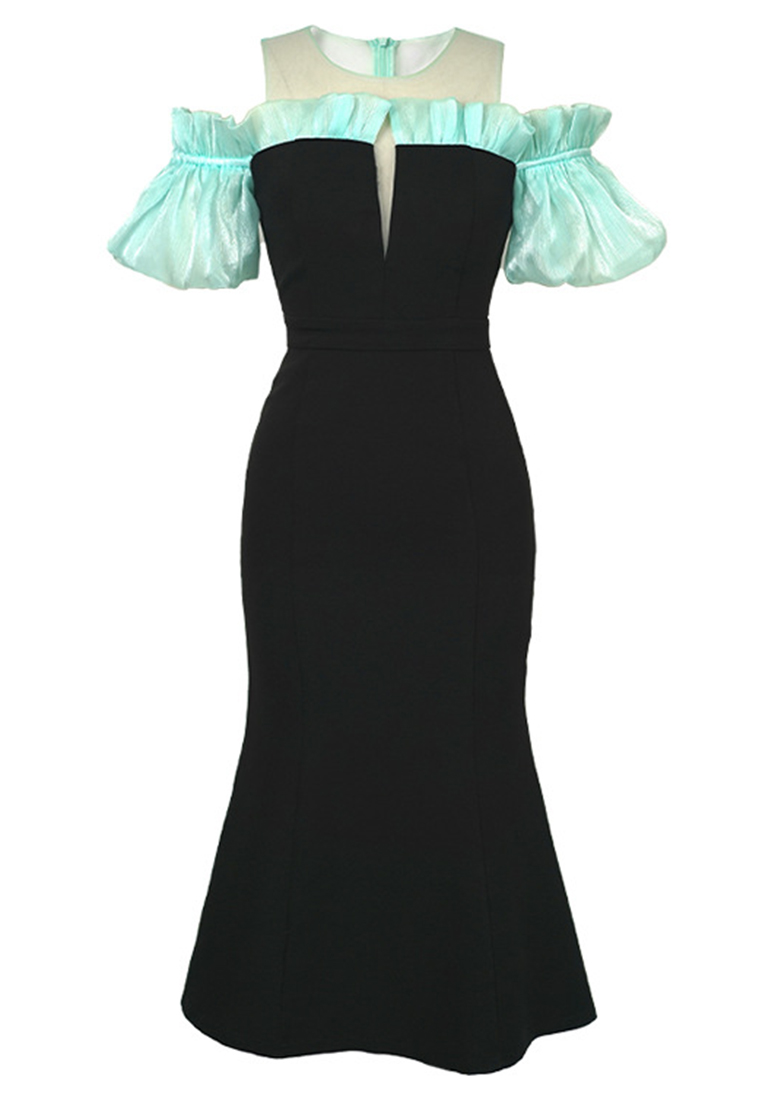 2023 Celebrity dress long skirt women's new summer puff sleeve fishtail dress CA061515