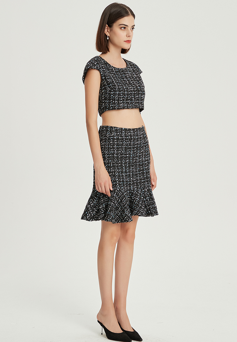Original Tweed Waist Fishtail Skirt Split Top + Skirt Suit B22060118