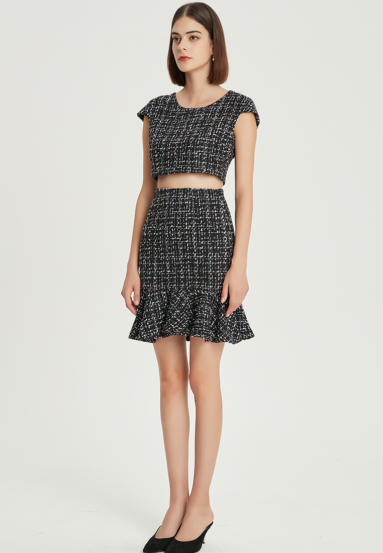 Original Tweed Waist Fishtail Skirt Split Top + Skirt Suit B22060118