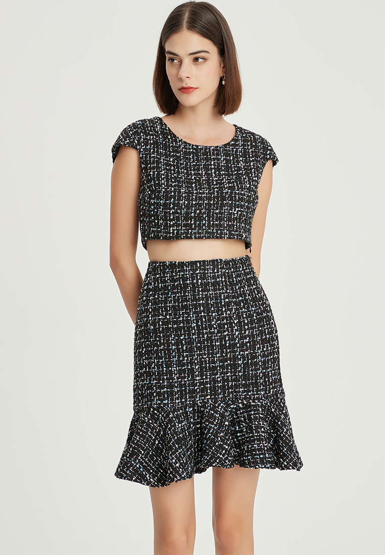 Original Tweed Waist Fishtail Skirt Split Top + Skirt Suit B22060118