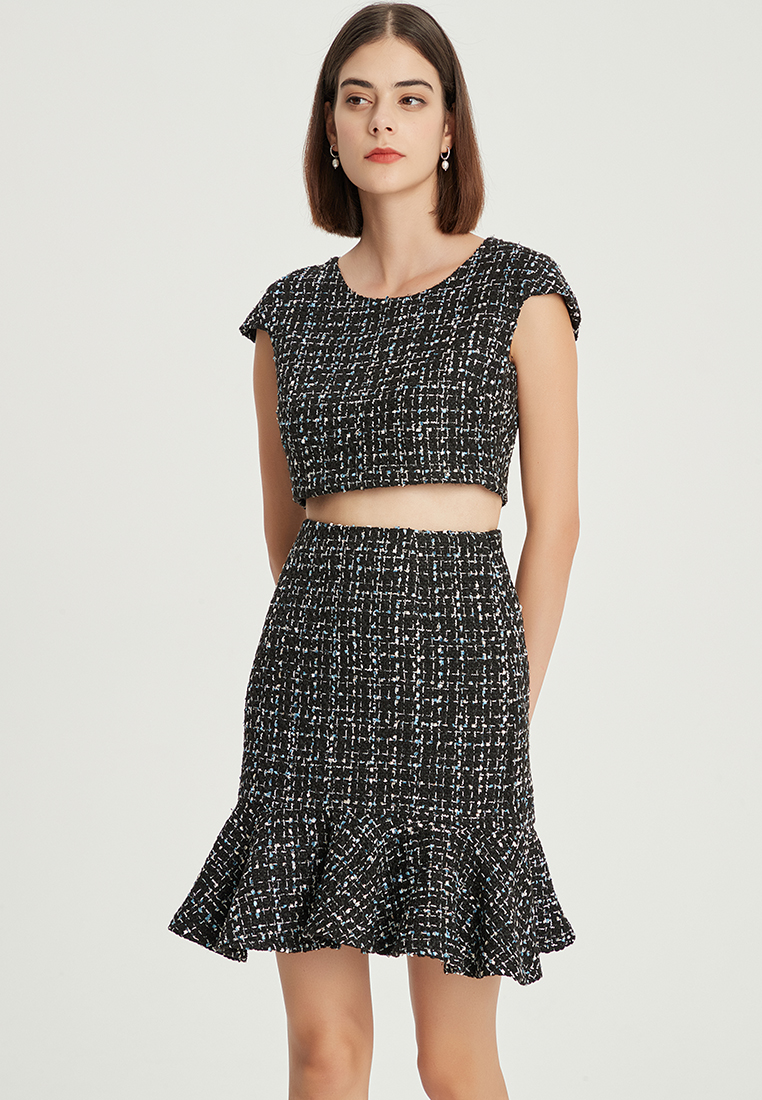 Original Tweed Waist Fishtail Skirt Split Top + Skirt Suit B22060118