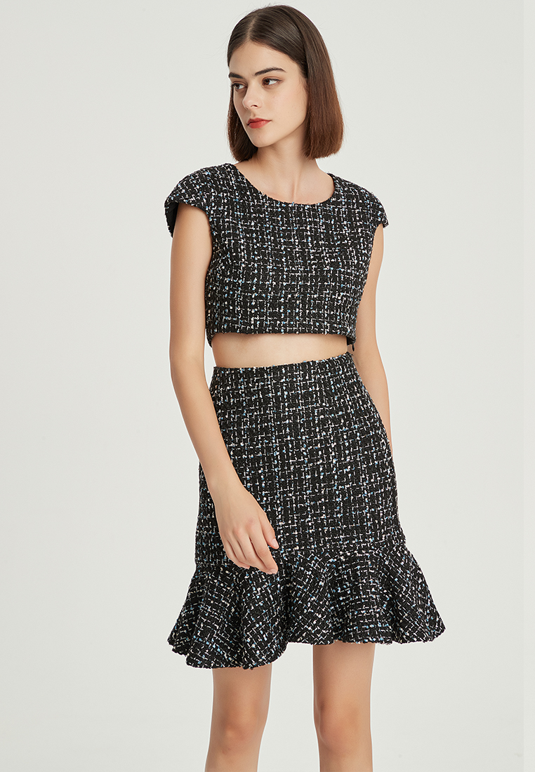 Original Tweed Waist Fishtail Skirt Split Top + Skirt Suit B22060118