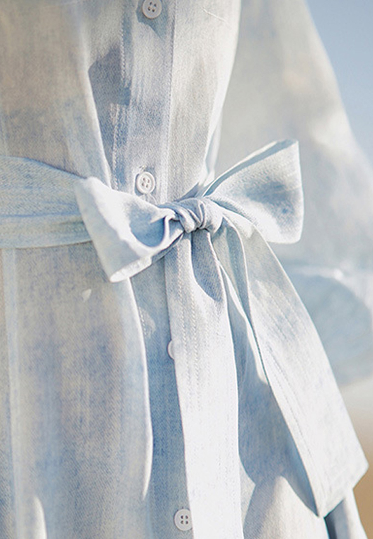 2023 summer new blue smudged silk dress CA072417