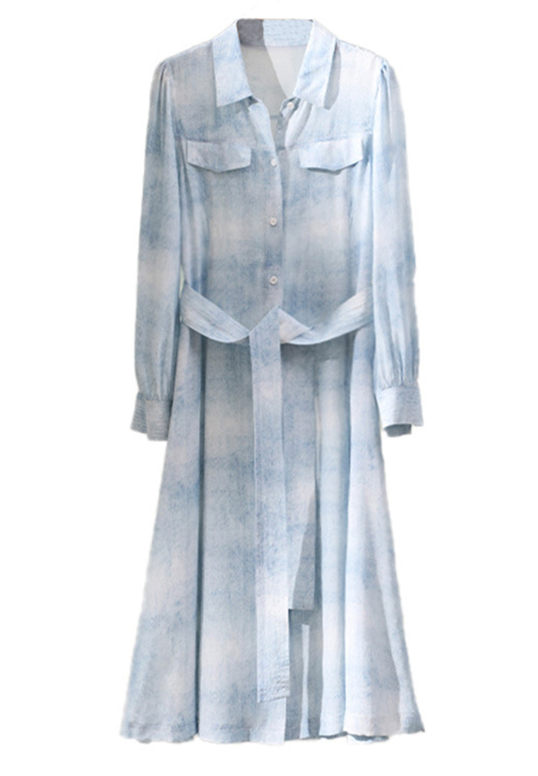 2023 summer new blue smudged silk dress CA072417