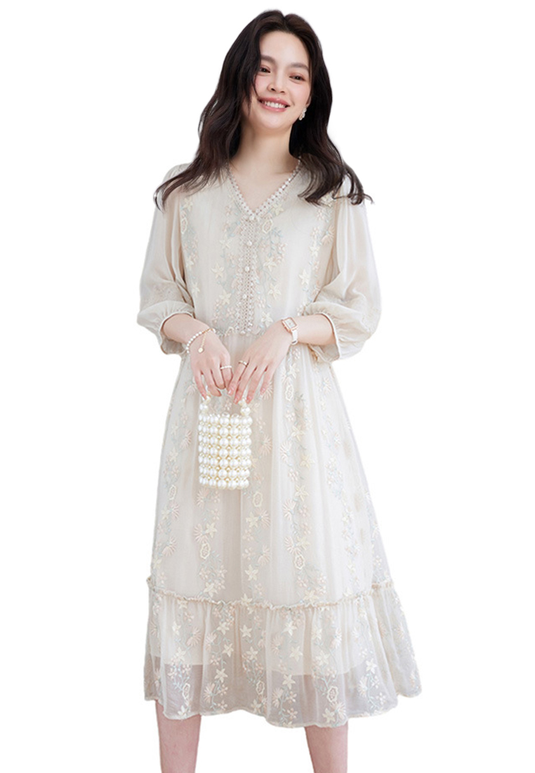 2023 New Summer Solid Color Embroidered Silk Dress CA072418