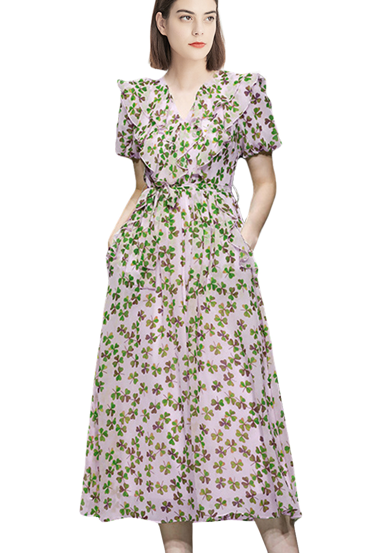 2023 New summer style puff sleeve waist slimming dress CA061502PU