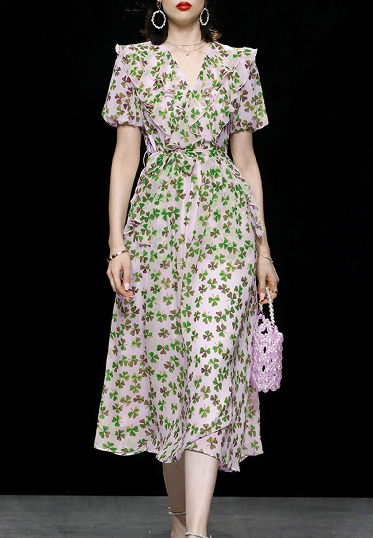 2023 New summer style puff sleeve waist slimming dress CA061502PU