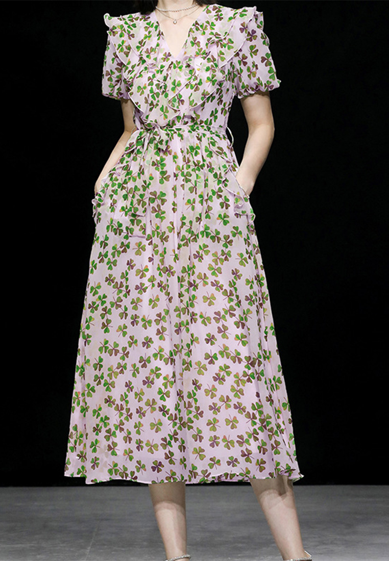 2023 New summer style puff sleeve waist slimming dress CA061502PU