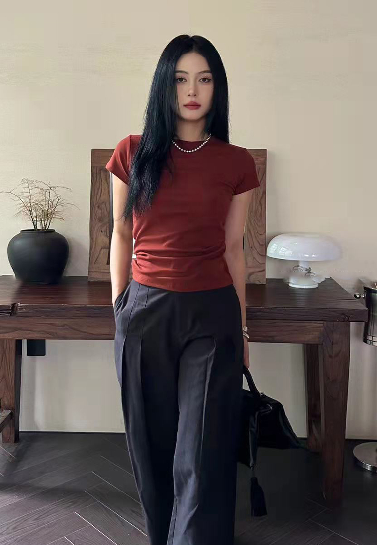 2023 Summer New Solid Color Versatile Casual Short Sleeve T-Shirt CA061303BK