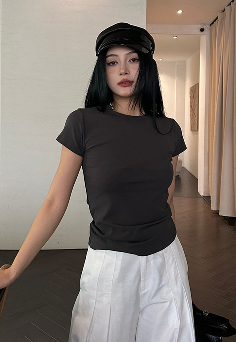 2023 Summer New Solid Color Versatile Casual Short Sleeve T-Shirt CA061303BK