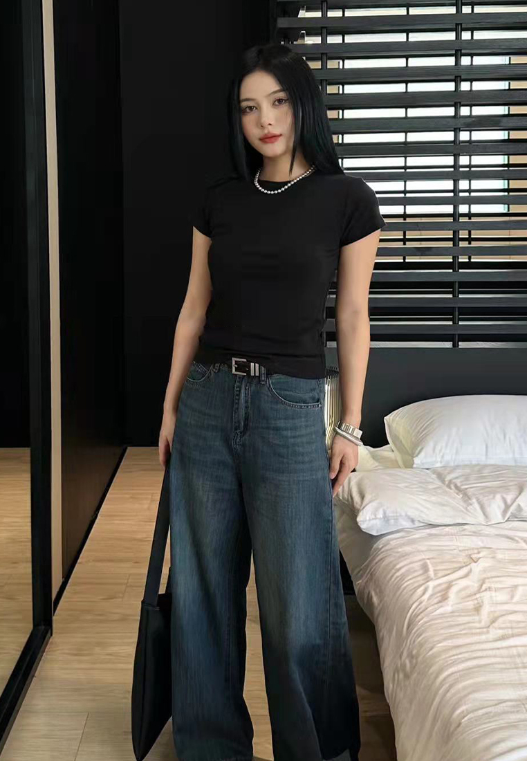 2023 Summer New Solid Color Versatile Casual Short Sleeve T-Shirt CA061303BK