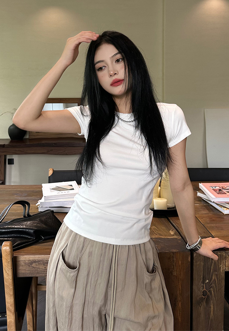 2023 Summer New Solid Color Versatile Casual Short Sleeve T-Shirt CA061303BK