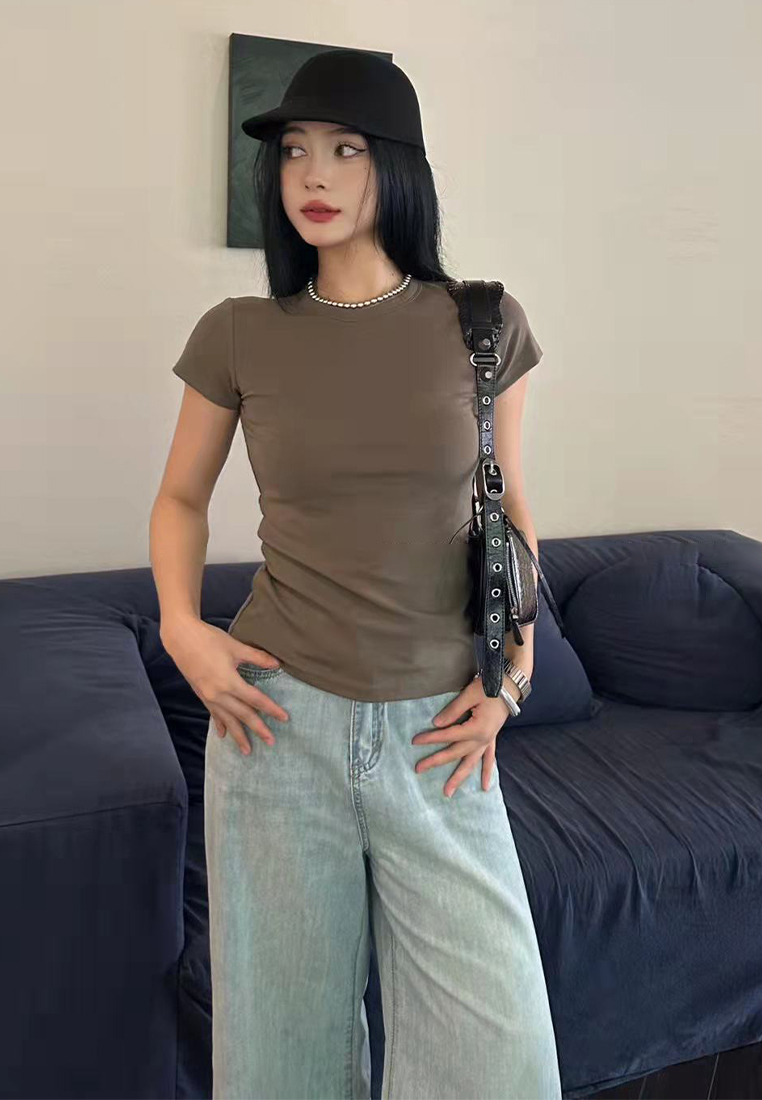 2023 Summer New Solid Color Versatile Casual Short Sleeve T-Shirt CA061303BK