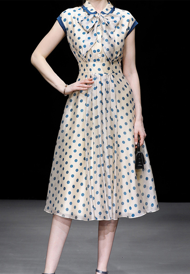 2024 New summer dress retro temperament Hepburn style slim waist mid-length polka dot dress A061503MT-sunnydaysweety
