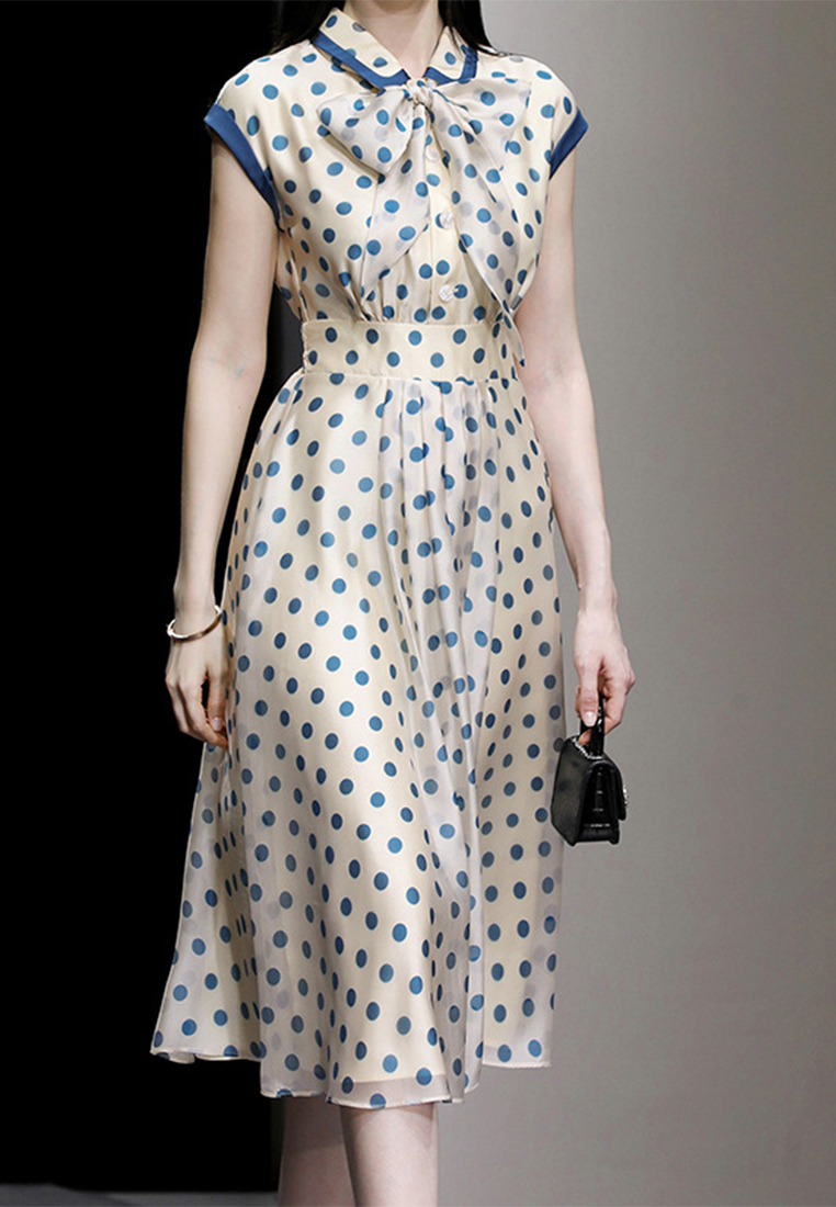 2024 New summer dress retro temperament Hepburn style slim waist mid-length polka dot dress A061503MT-sunnydaysweety