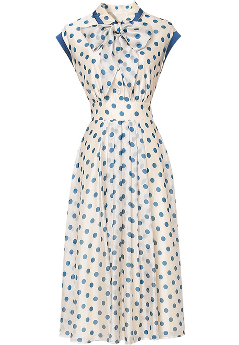 2023 New summer dress retro temperament Hepburn style slim waist mid-length polka dot dress CA061503MT