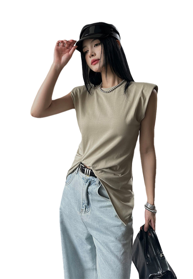 2023 Summer New Tie-Knot Padded Shoulder Design T-Shirt CA061304BK