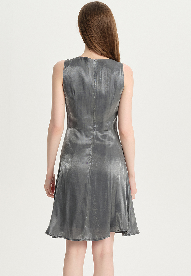 Temperament V-neck color-changing glazed satin one piece dress B22041204