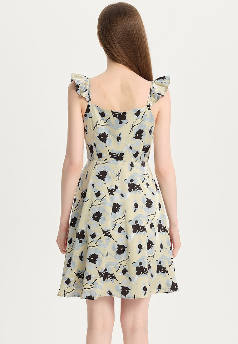 Women's French elegant print high-waisted square neck slip chiffon A-line dress B22041205-sunnydaysweety