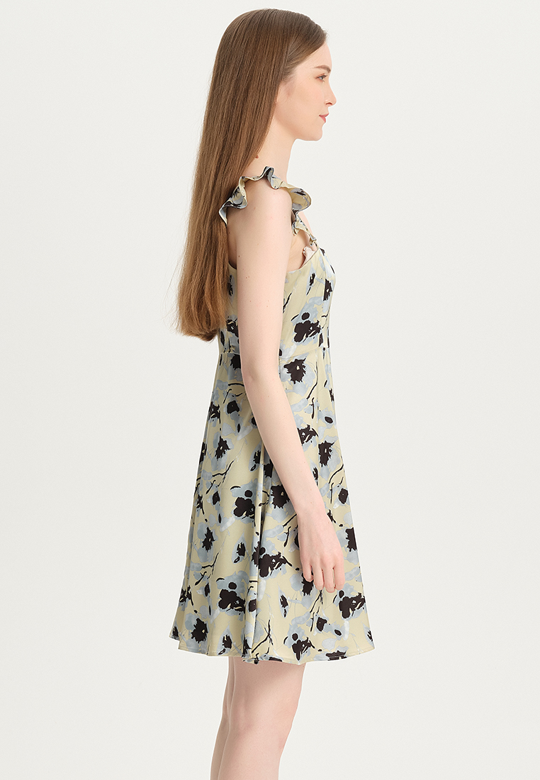 Women's French elegant print high-waisted square neck slip chiffon A-line dress B22041205-sunnydaysweety