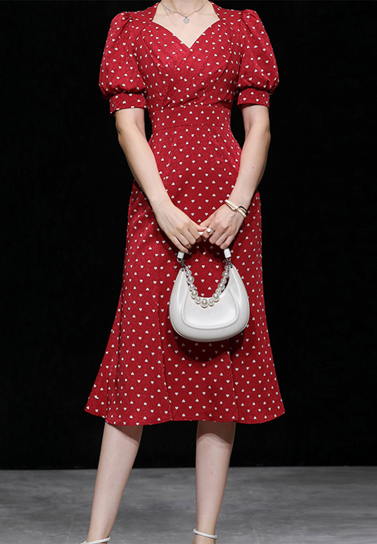 2023 New summer dress V-neck retro lantern sleeve elegant jacquard mermaid dress CA061505R