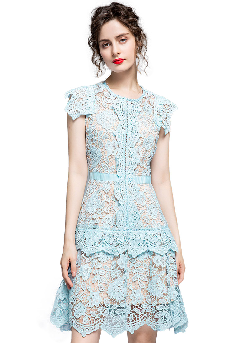 Heavy Industry Lace Flying Sleeve Slim Fit One-Piece Dress A22021601