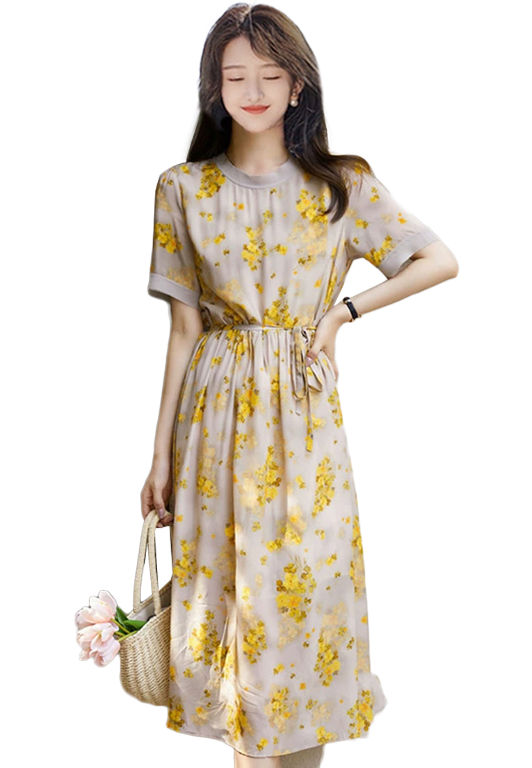 2023 Summer New Round Neck Silk Printed Dress CA072406