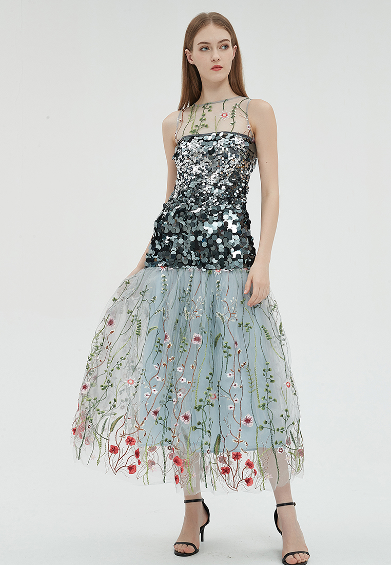 2023 Designer new summer Floral Embroidery Fashion Sequin Elegant Dress B23070506MT